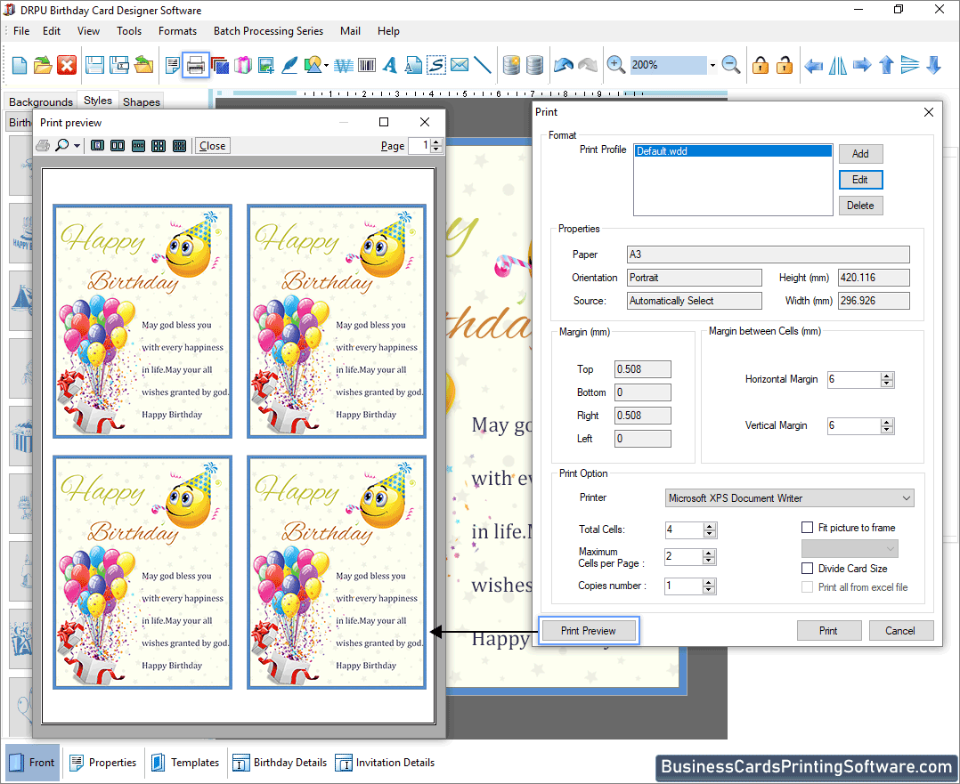 Birthday card Designing Software Print Preview