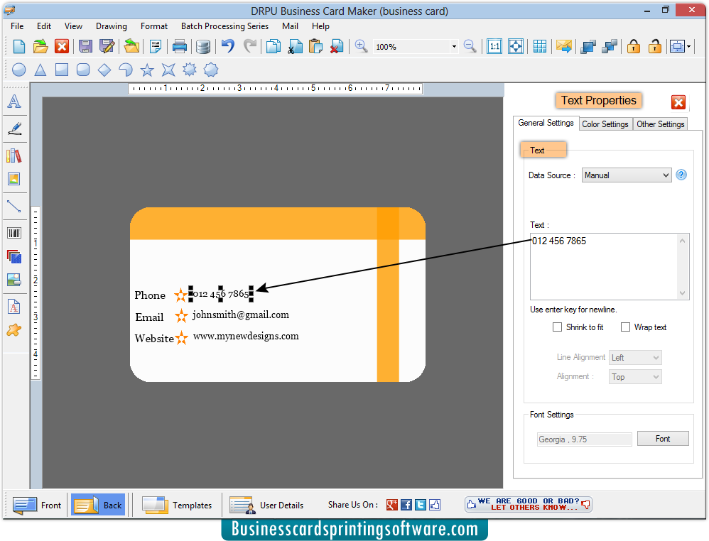Business Cards Designing Software screenshots to create visiting card