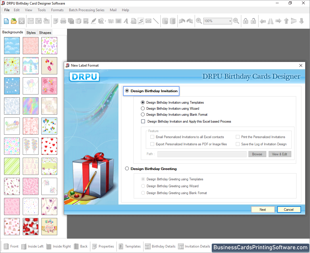 Birthday Cards Designing Software Select Module