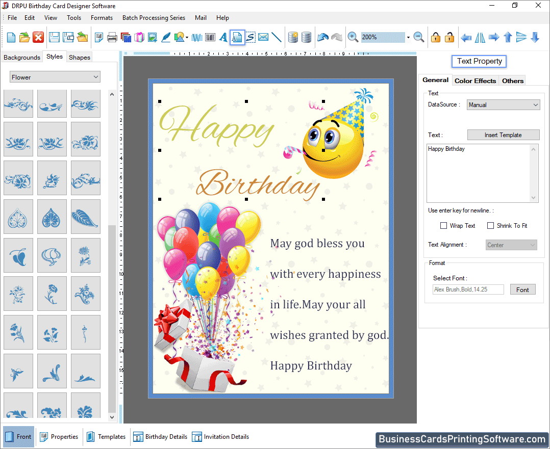 Birthday Cards Designing Software Text Property