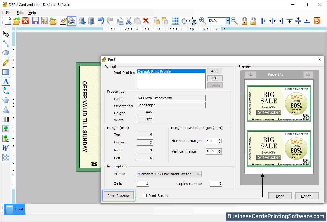 Card and Label Designing Software Print Preview