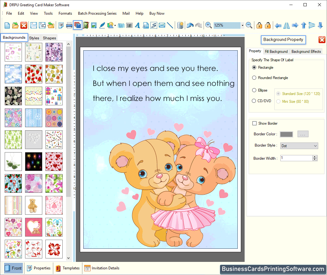 Greeting Cards Designing Software Background Property