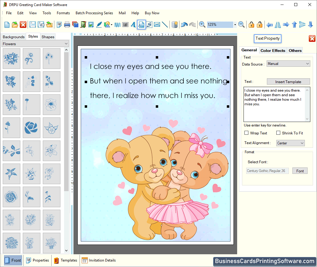 Greeting Cards Designing Software Text Property