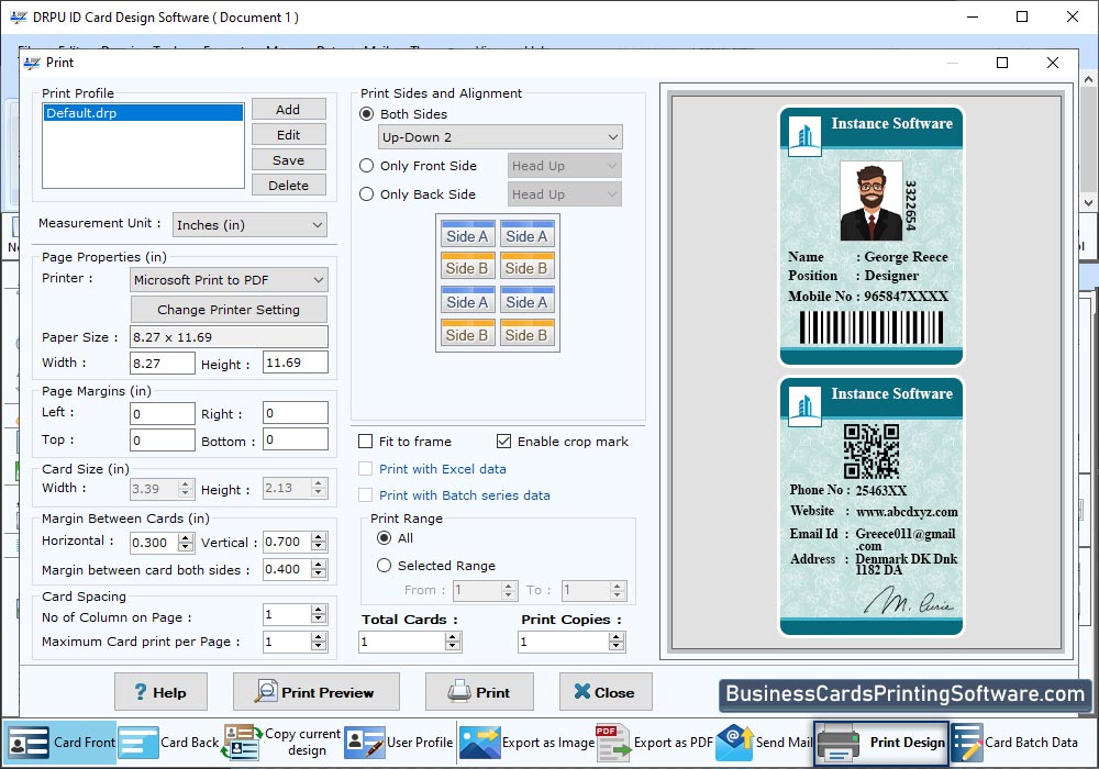 ID card Designing Print Preview