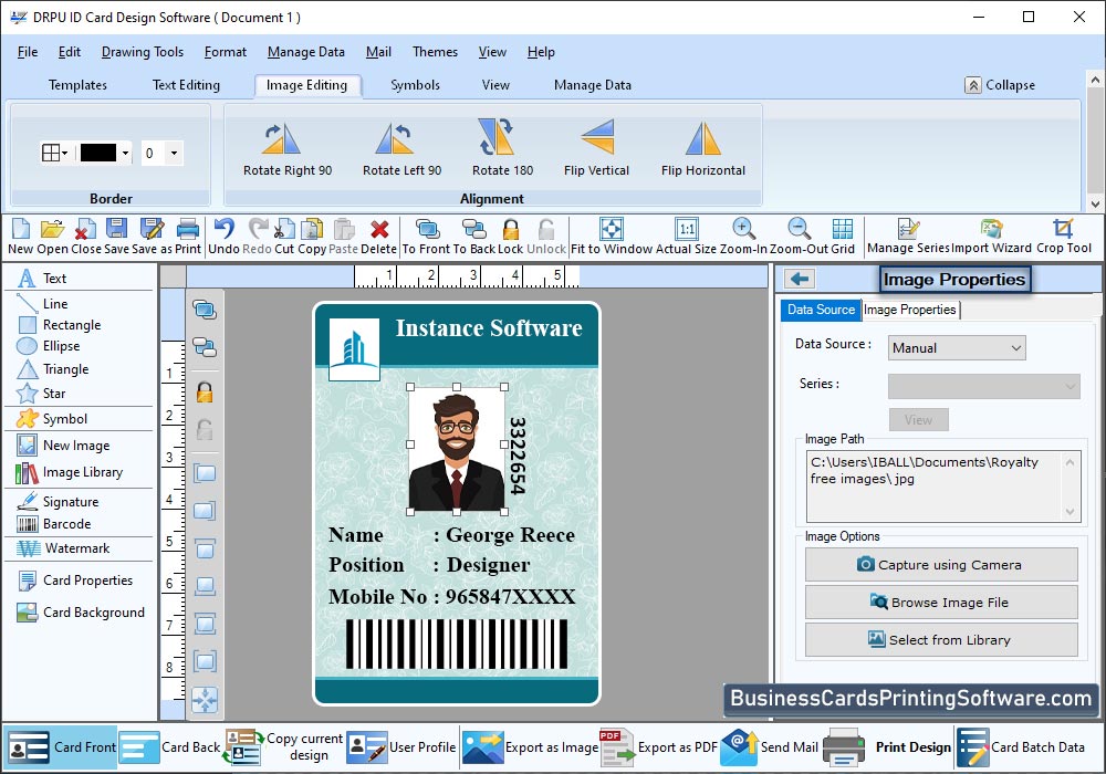 ID Cards Designing Software Picture Properties