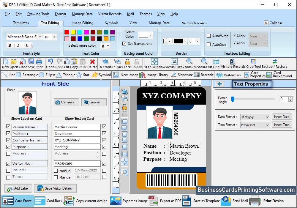 Visitors ID Cards Designing Software