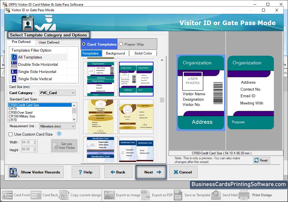 Select any one pre-defined template