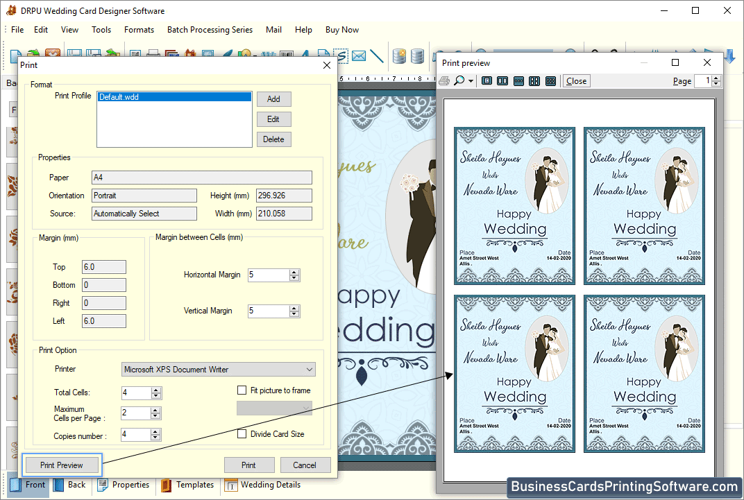 Wedding Card Print Preview